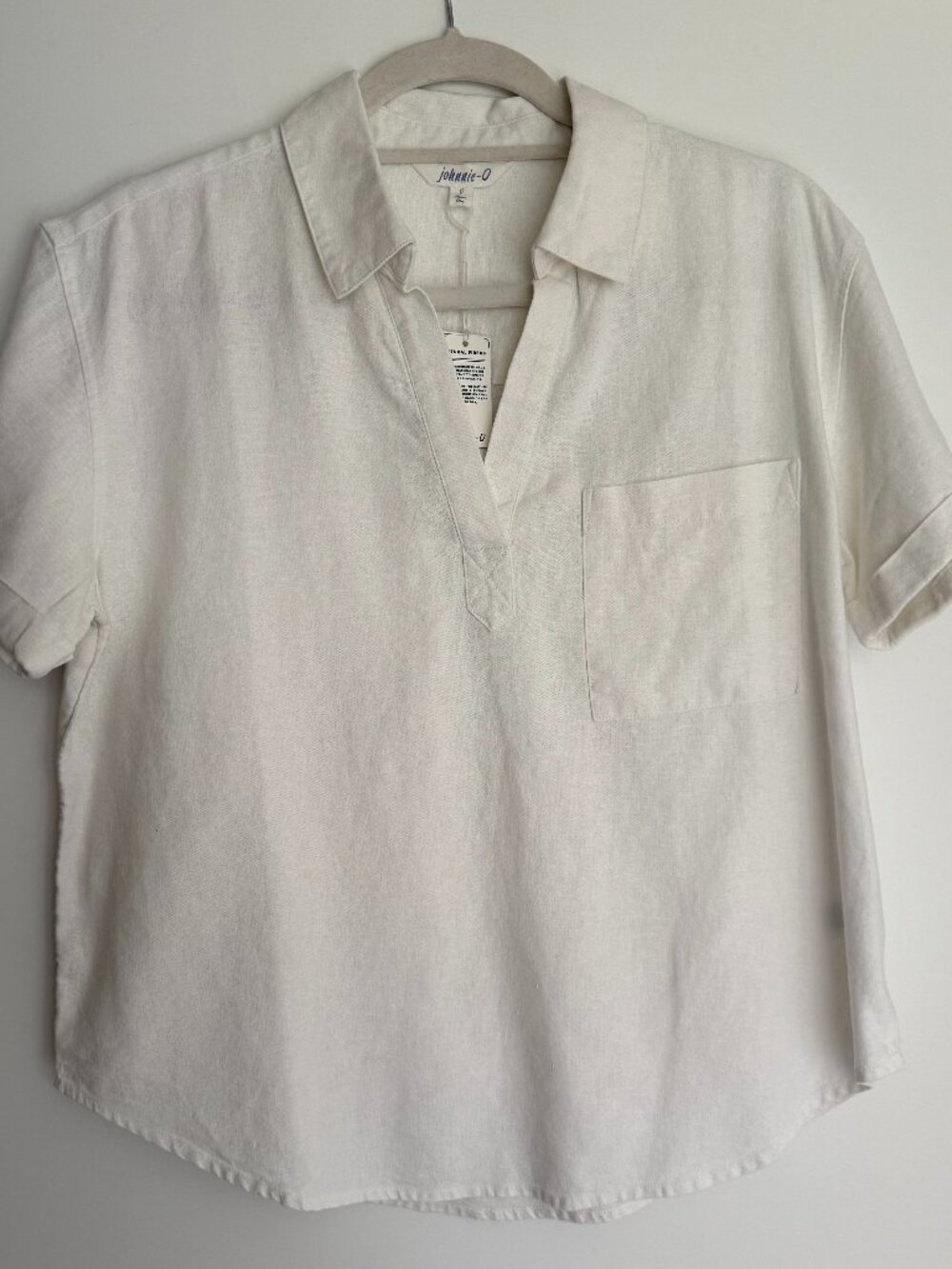 Johnnie-O Women's Popover Blouse Size Small White Linen Rayon New With Tags